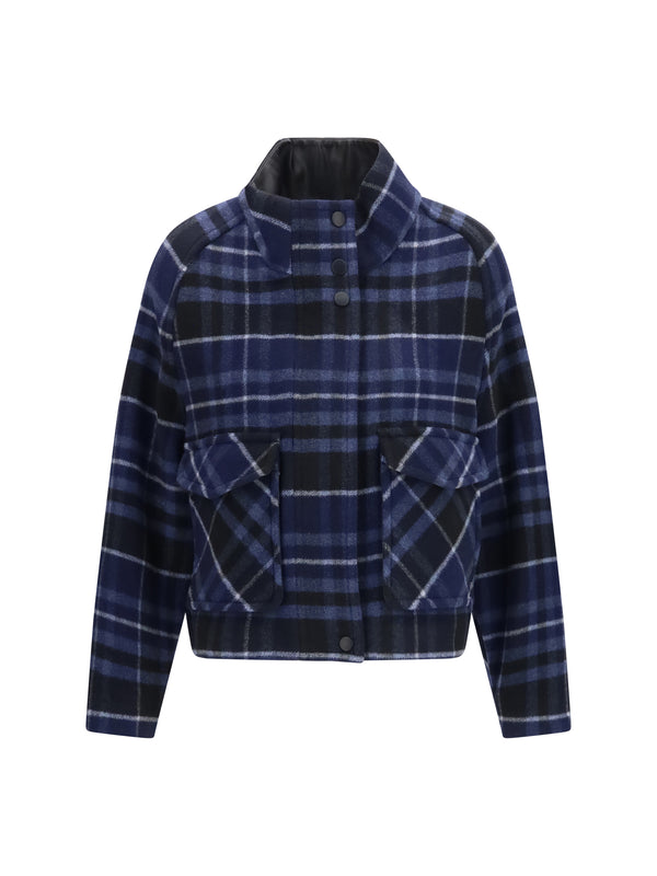 Campanula Check Double-Cloth Caban Mult.nero/blu Merino Wool Ovis Aries; Nylon Jacket