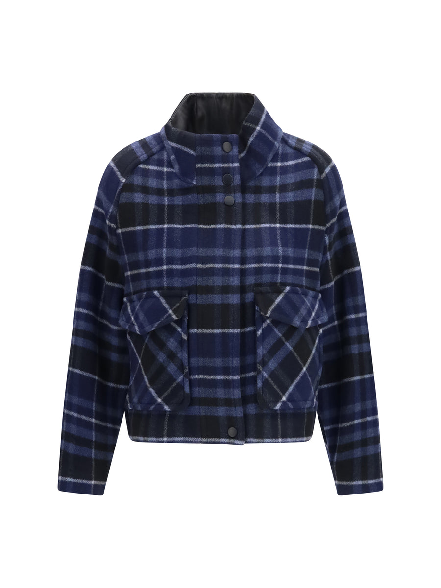 Campanula Check Double-Cloth Caban Mult.nero/blu Merino Wool Ovis Aries; Nylon Jacket