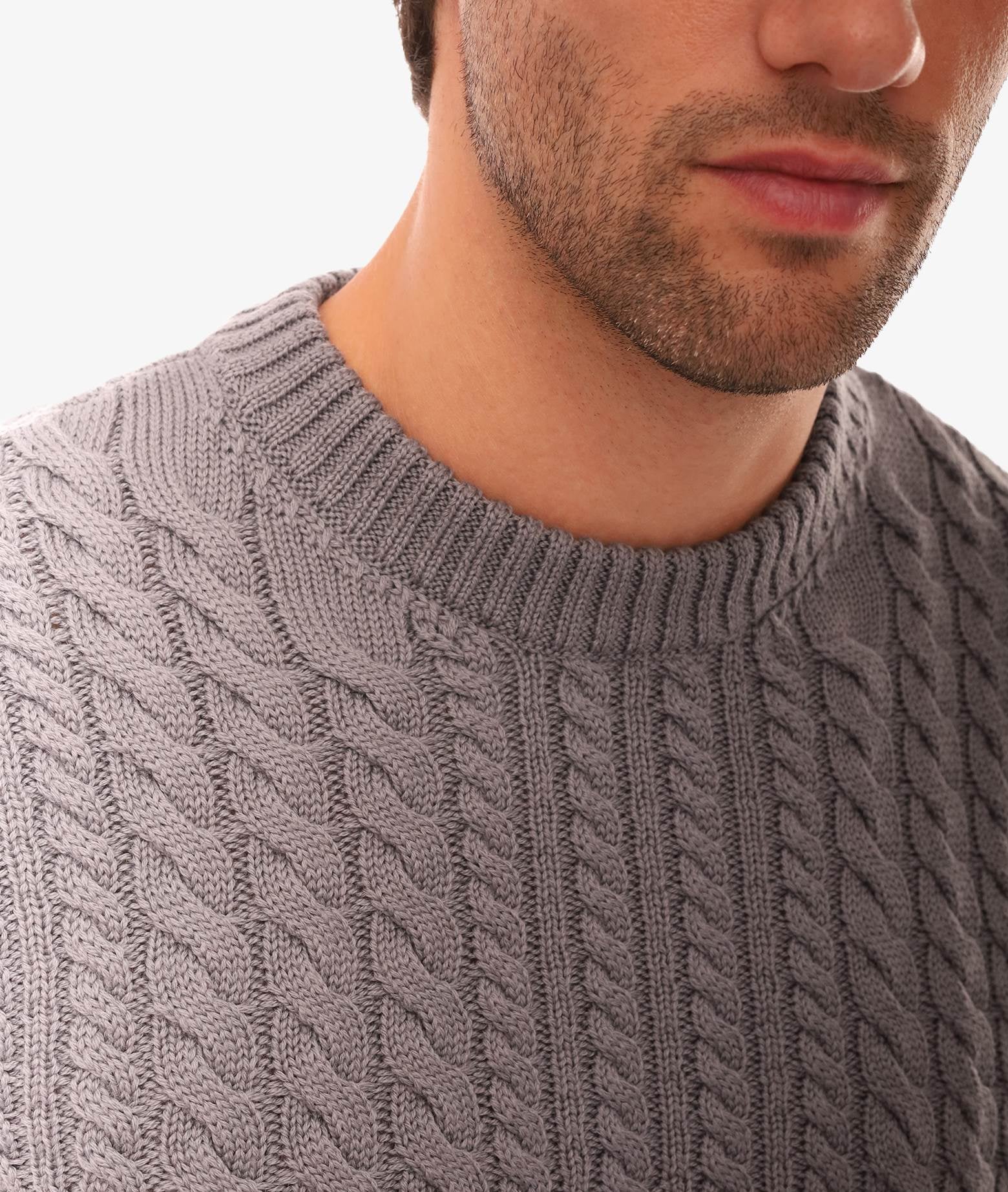 Cable Knit Sweater Col Du Pillon Lightgray Maglieria Dis/lav Pesante