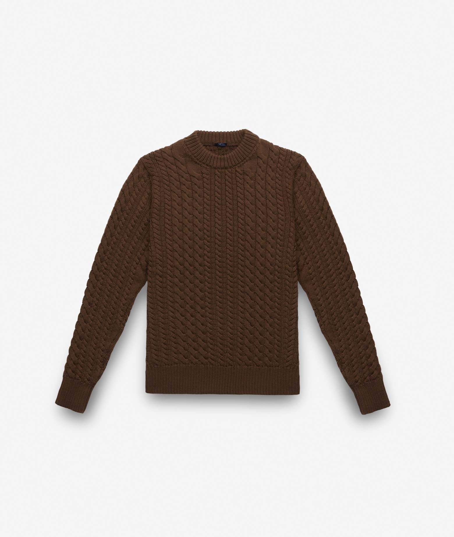 Cable Knit Sweater Col Du Pillon Brown Maglieria Dis/lav Pesante
