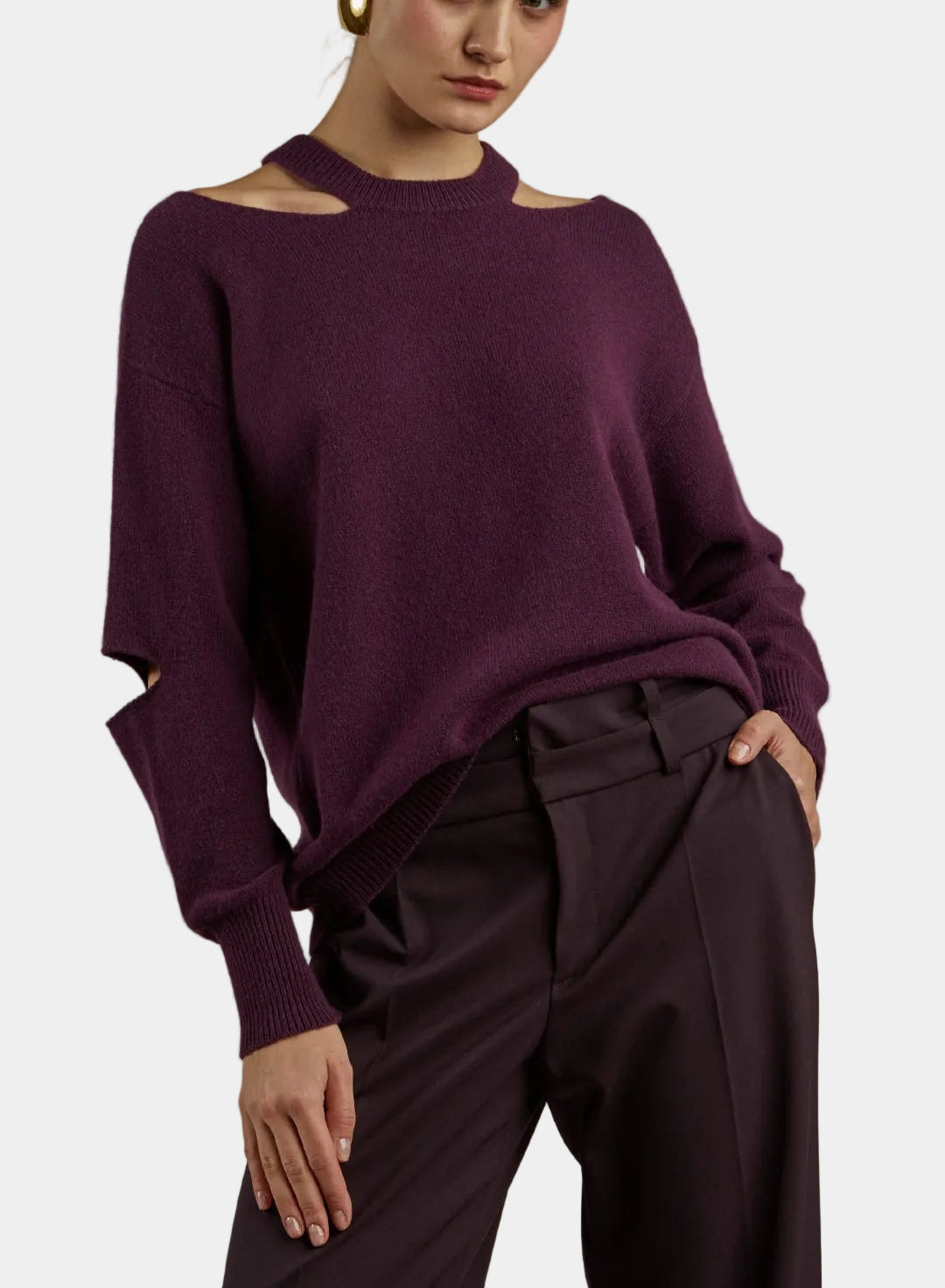 Maglia Misto Cashmere Cut Girocollo Melanzana 18 Maglieria