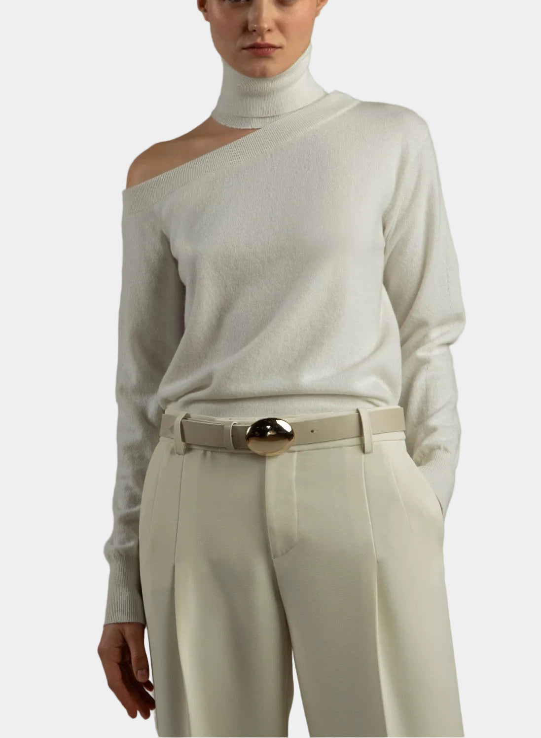 Maglia Scollata Misto Cashmere Con Collo Staccato Melanzana 18 Maglieria