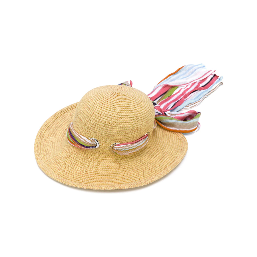 Wide-Brim Scarf Hat Neutrals/multicolour Paper