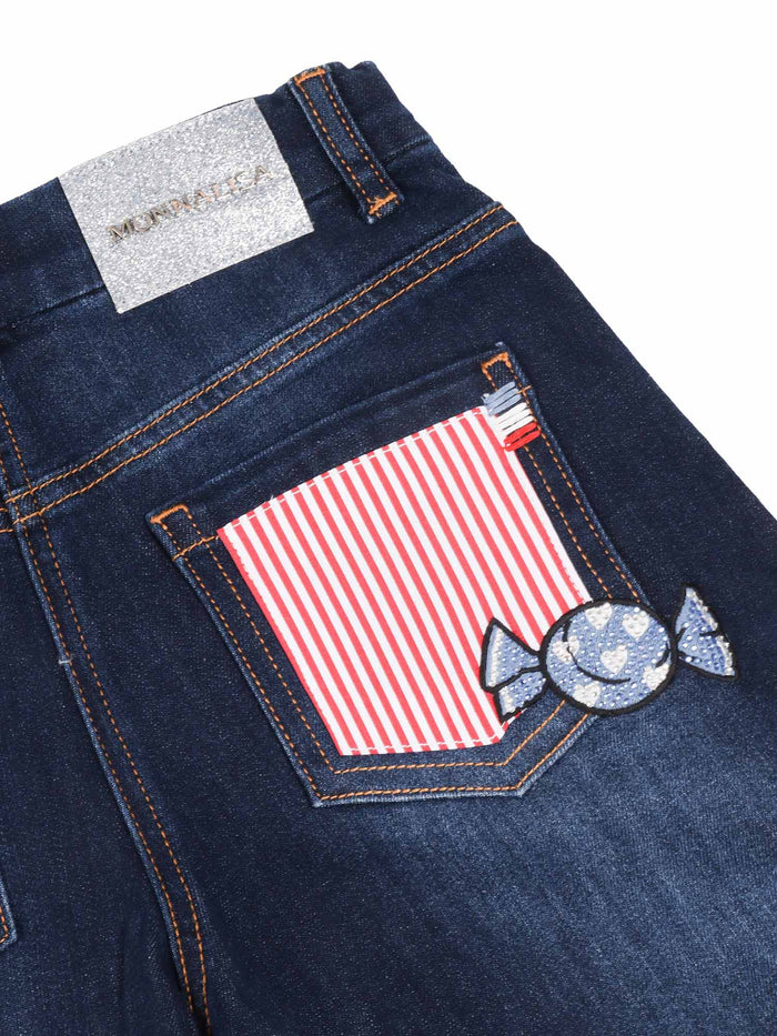 PATCHWORK STYLE DENIM JEANS Blue