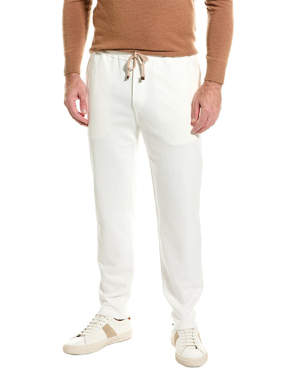 Brunello Cucinelli Mens Off White Cotton Drawstring Trousers