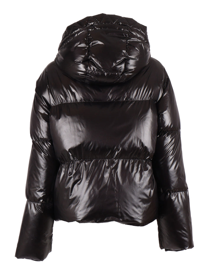 3 Hooks + Hood Down Jacket Black Short Puffer
