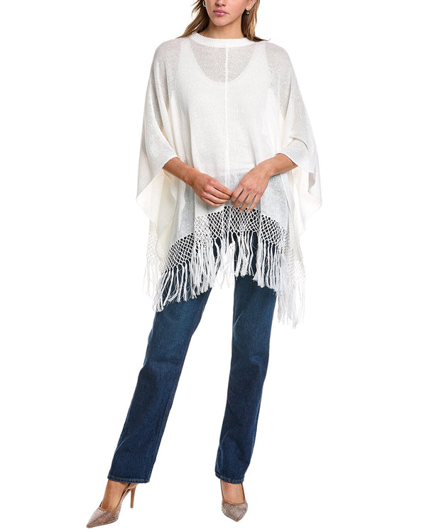 Brunello Cucinelli Womens White Linen Silk Poncho Sweater Clothing