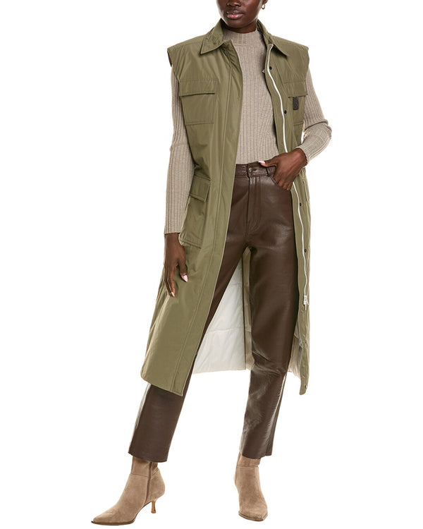 Brunello Cucinelli Womens Olive Sleeveless Long Jacket Green Clothing