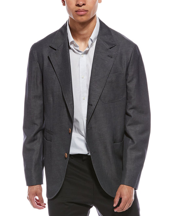 Brunello Cucinelli Mens Charcoal Wool Linen Blazer Grey Clothing