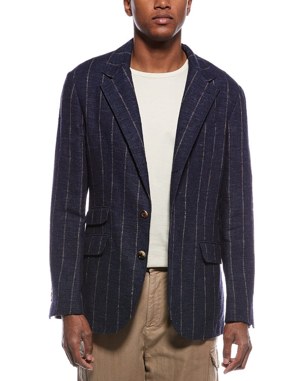 Brunello Cucinelli Mens Blue Wool Blend Striped Blazer Clothing