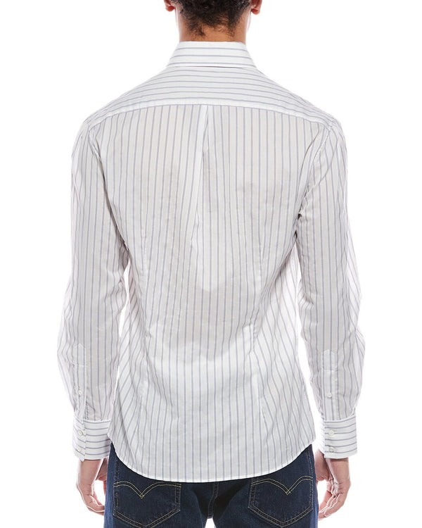 Brunello Cucinelli Mens White Striped Button-Up Shirt