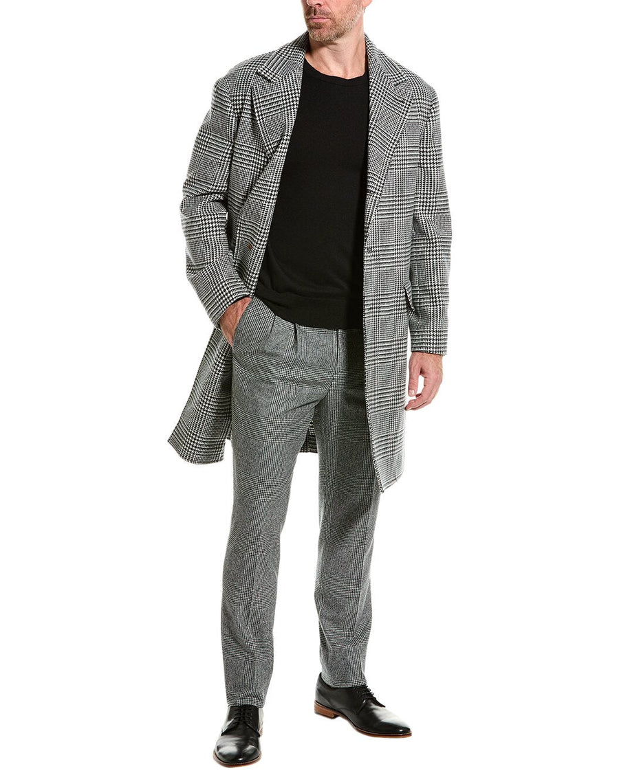 Brunello Cucinelli Mens Grey Wool Checkered Coat Gray Clothing