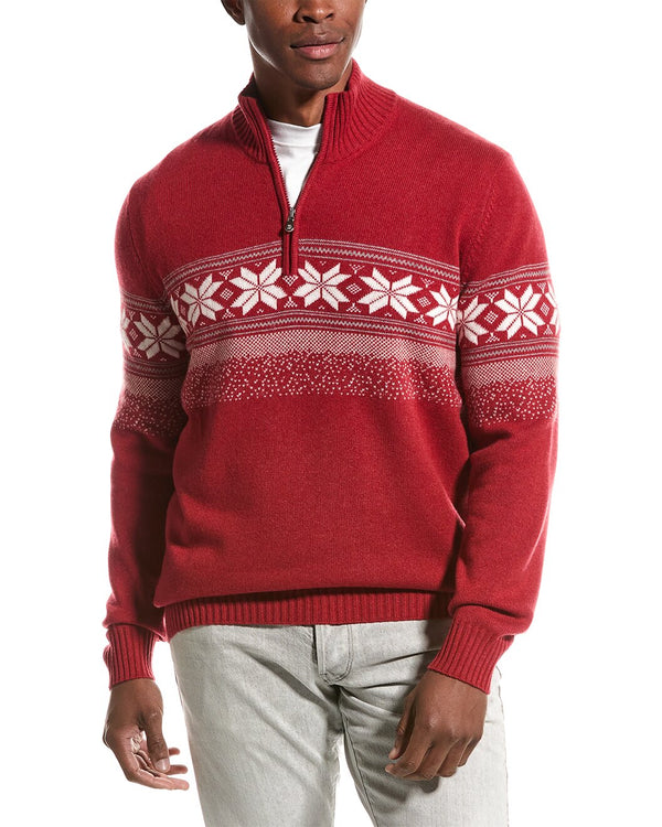 Brunello Cucinelli Mens Red Wool Zip Sweater