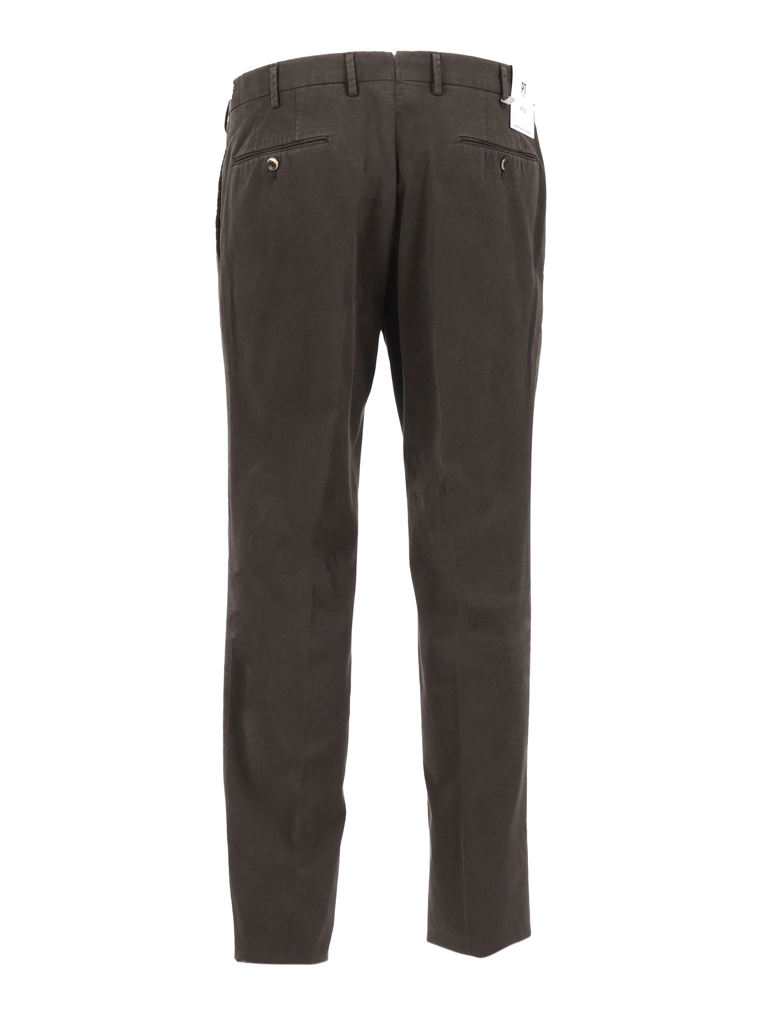 Slim, Flat Front, Diagonal Pockets, Unfinished Brown Cotton Elastane Pant