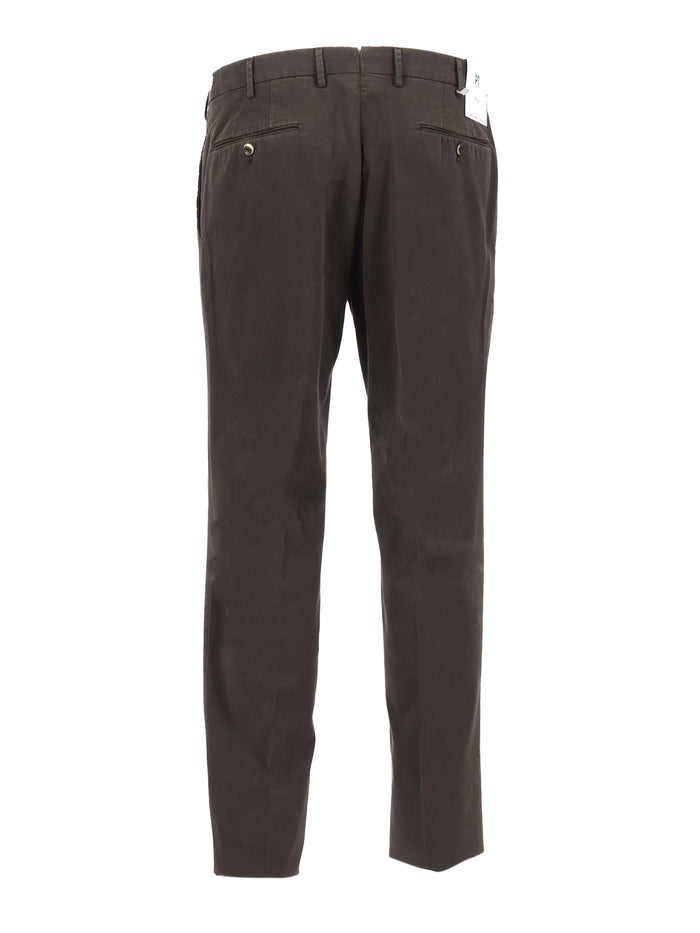 SLIM, Flat Front, Diagonal Pockets, Unfinished Brown Cotton Elastane Pant