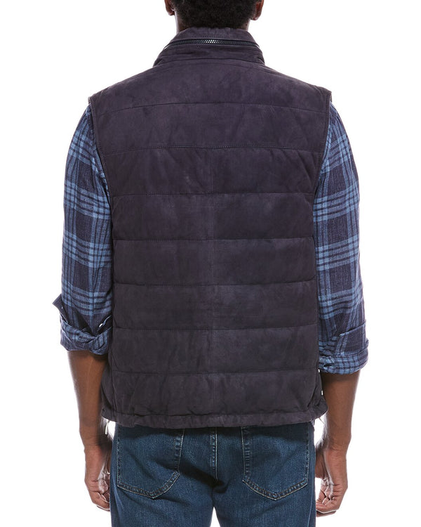 Brunello Cucinelli Mens Dark Blue Leather Jacket Clothing