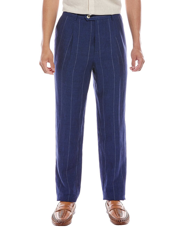 Brunello Cucinelli Mens Indigo Linen Pleated Trousers
