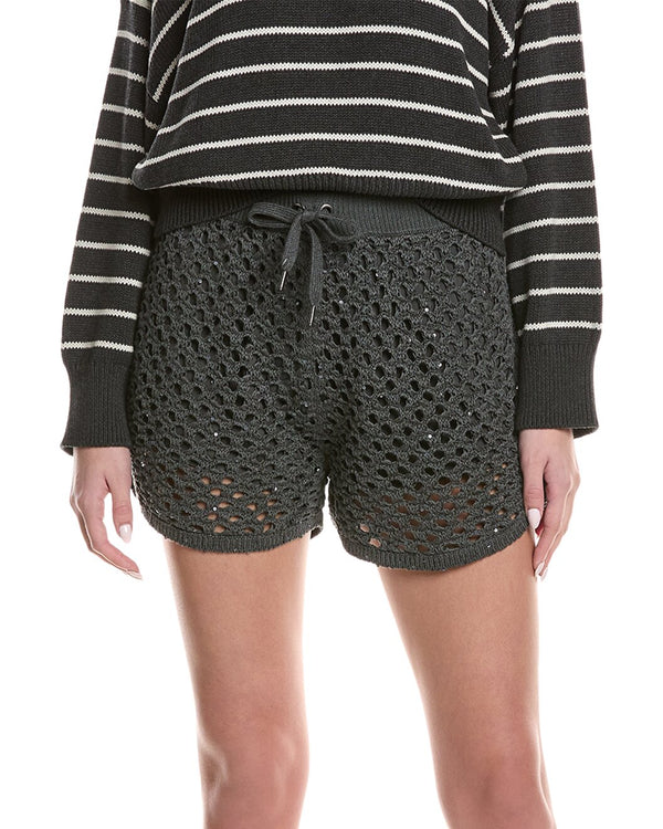 Brunello Cucinelli Womens Charcoal Linen Silk Shorts Grey