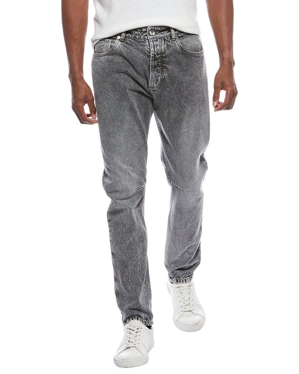 Brunello Cucinelli Mens Snow Washed Cotton Tapered Trousers White