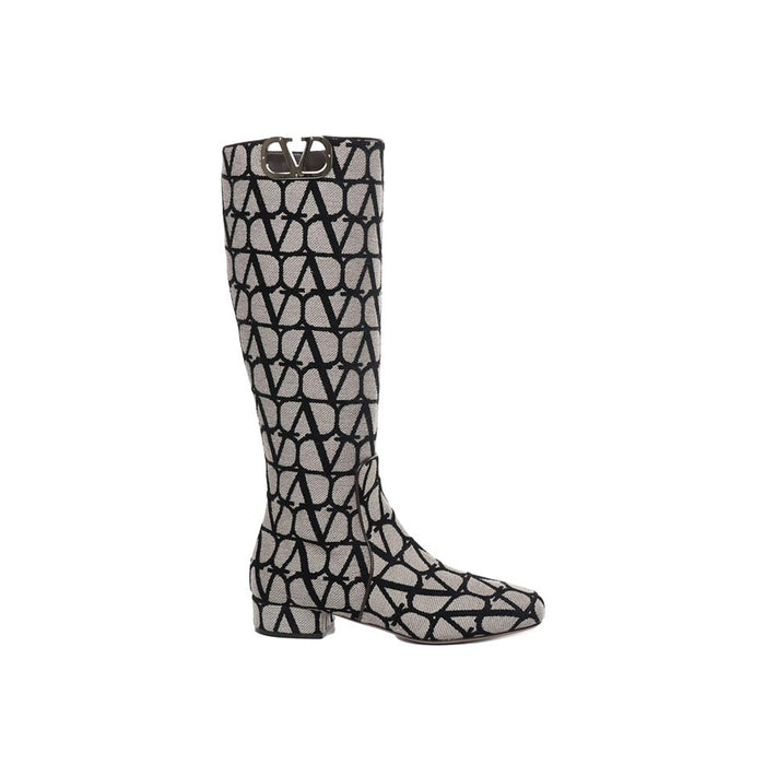 Garavani Vlogo Type Boots Beige Fabric