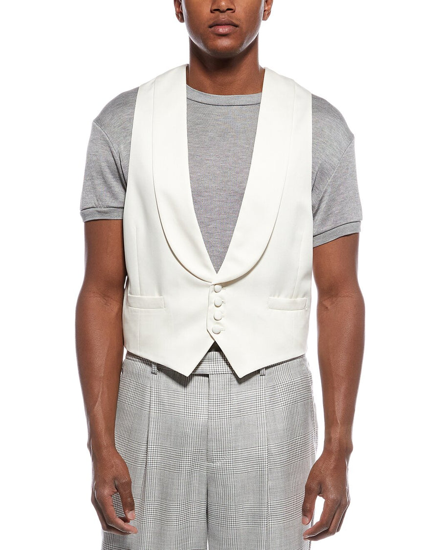Brunello Cucinelli Mens Off White Silk Shawl Vest Clothing