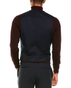 Brunello Cucinelli Mens Navy Wool Silk Double Breasted Vest Blue Clothing