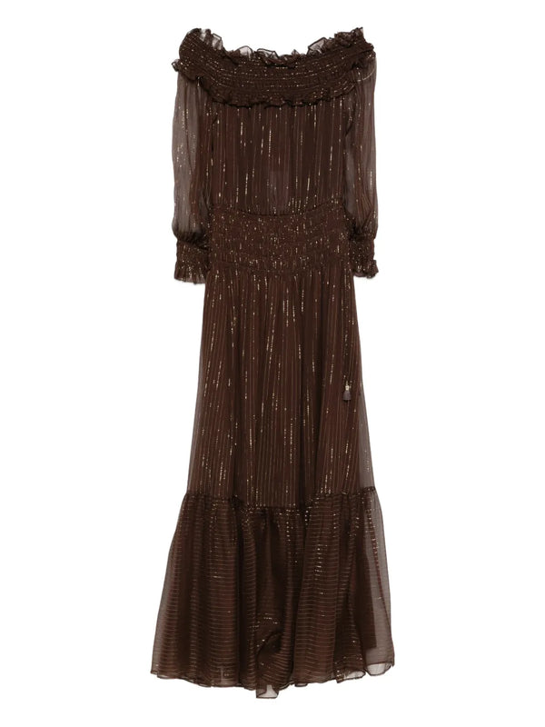 Self-Portrait Outer: Silk 95% maxi dress in brown