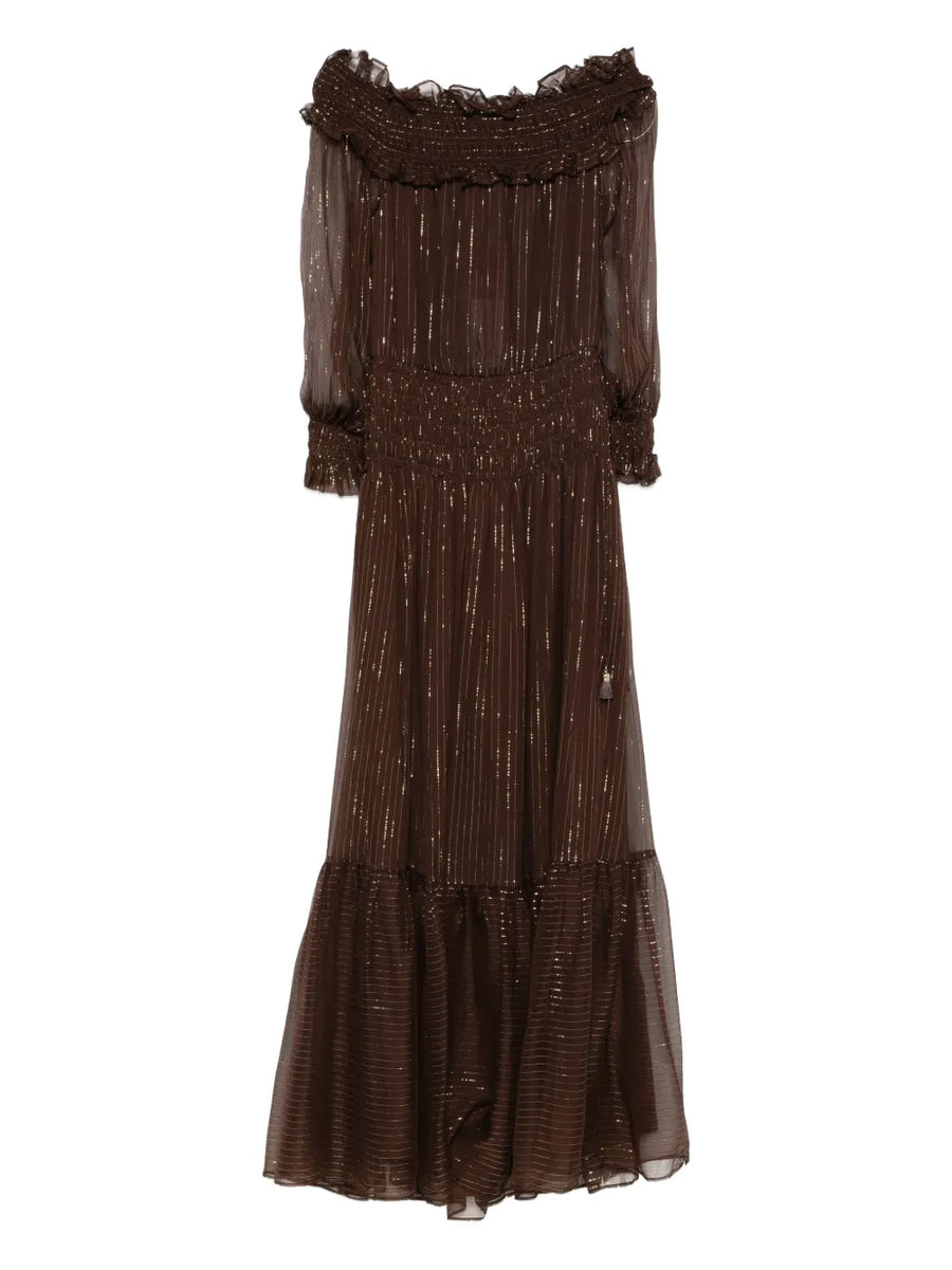 Self-Portrait Outer: Silk 95% maxi dress in brown