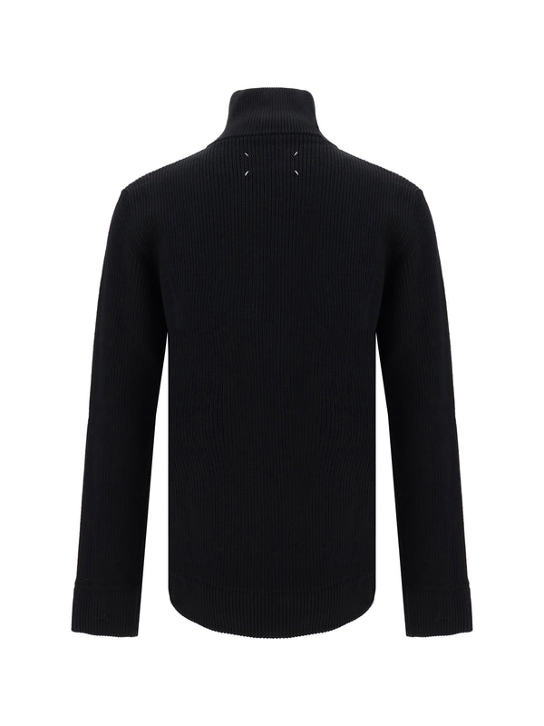 Cotton Zip-Up Sweater Black General Wool (ovis Aries)