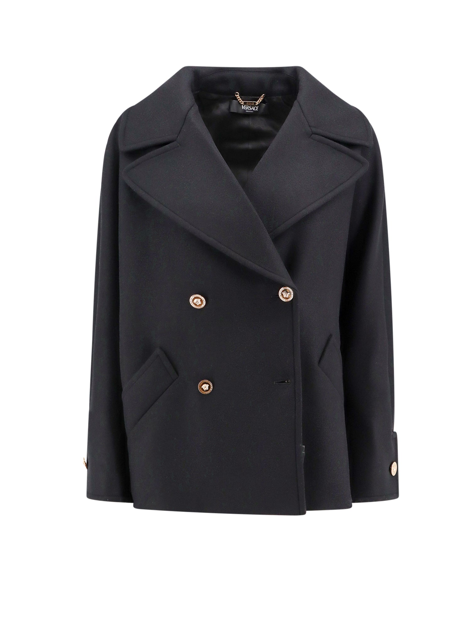 Versace Coats Black Lana Poliammide