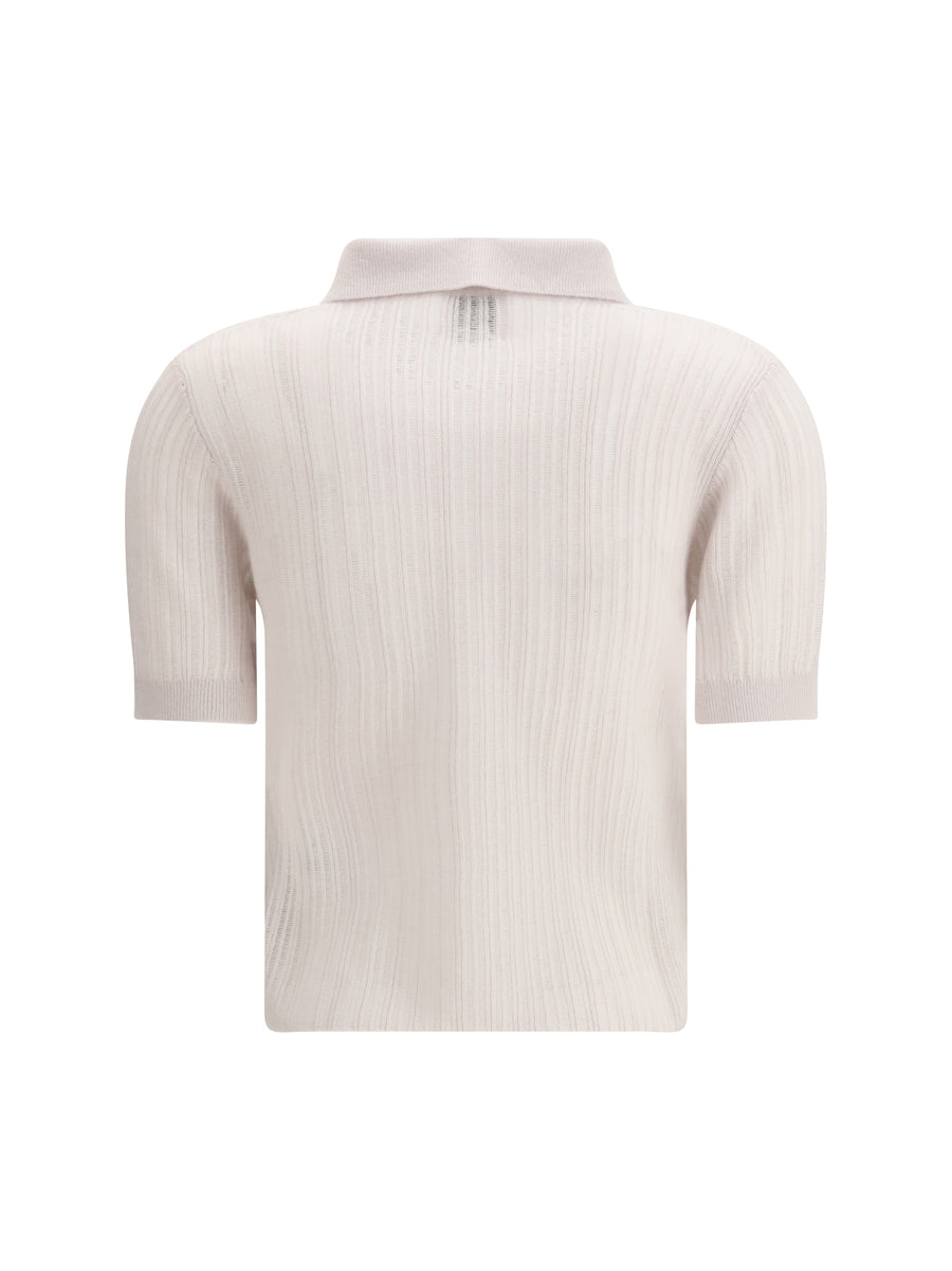 Sweater Polo-Neck Short-Sleeve Cream Cashmere (capra Hircus)