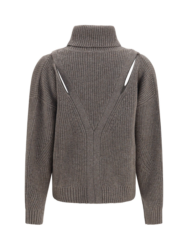 Sweater High-Neck Perforated Shoulders Light Greige