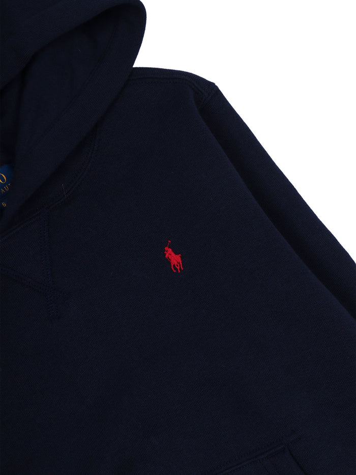 Ls Po Hood-Tops-Knit Blue Cotton Polyester Sweatshirt
