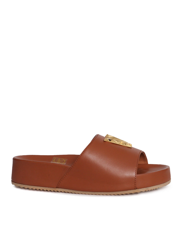 Jewel slippers Brown Leather Sole In Rubber Ciabattina