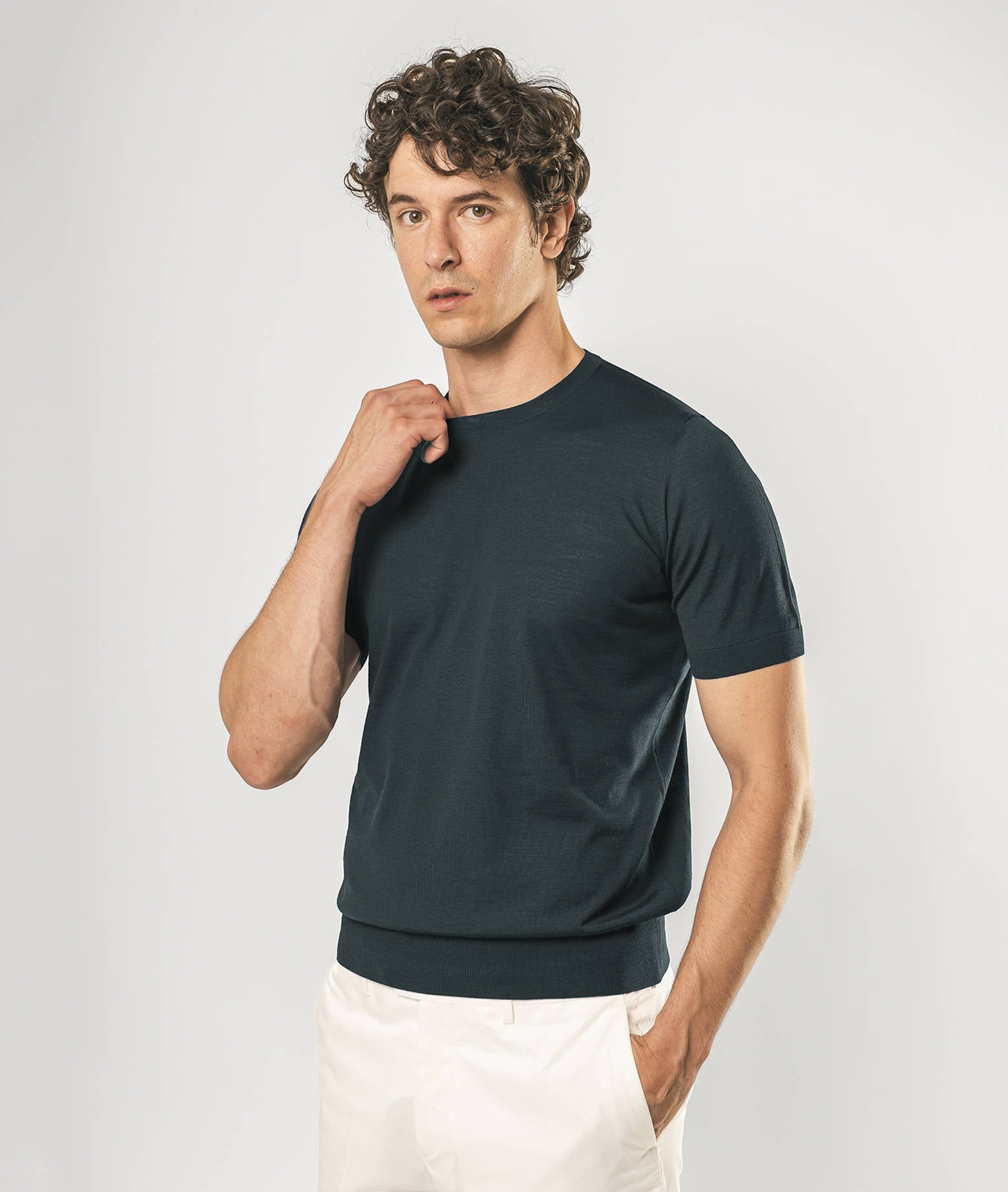 Wool T-Shirt Mentone Blue Round Neck