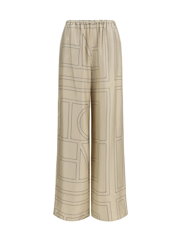 Pants Silk Monogram Ivory Trousers