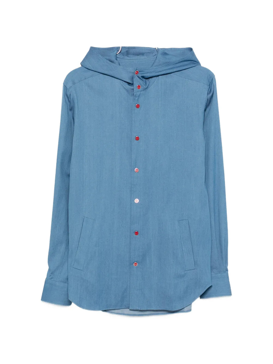 Kiton Cotton 96% hooded shirt in blue