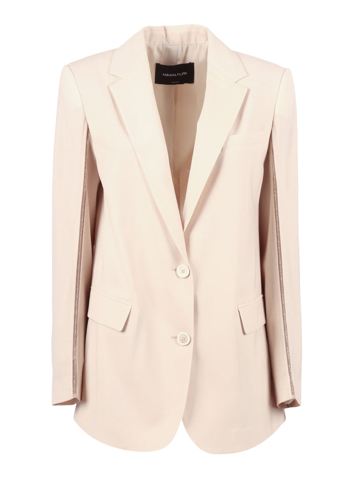 Bistretch Wool Single Breasted Jacket With Filo Diamante Pink Polyamide Elastane