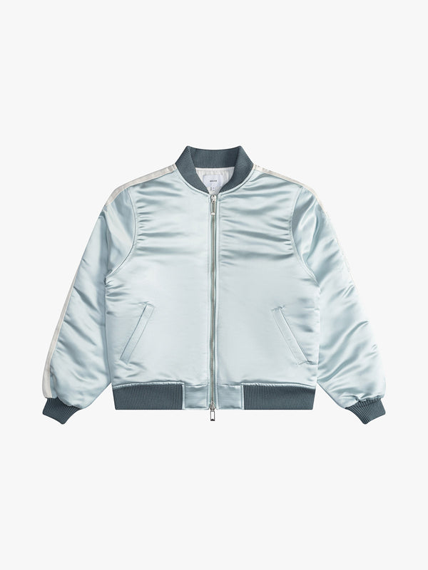 Rhude Mens Mint Cream Satin Bomber Jacket Green,cream Clothing