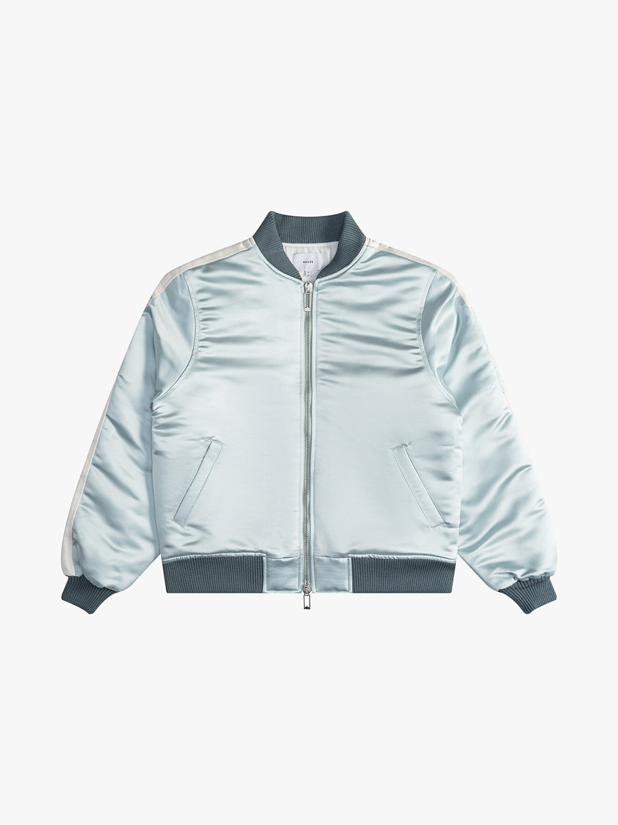 Rhude Mens Mint Cream Satin Bomber Jacket Green,cream Clothing