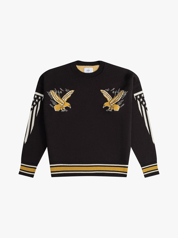 Rhude Mens Black Gold Cashmere Knit Crewneck Sweater Yellow,black Clothing