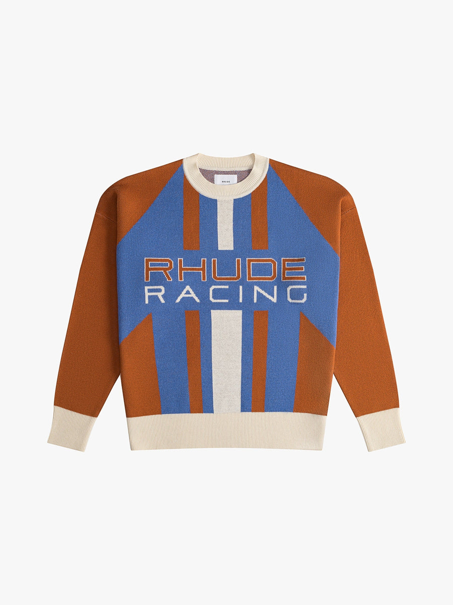 Rhude Mens Brick Blue Cashmere Blend Knit Sweater Clothing