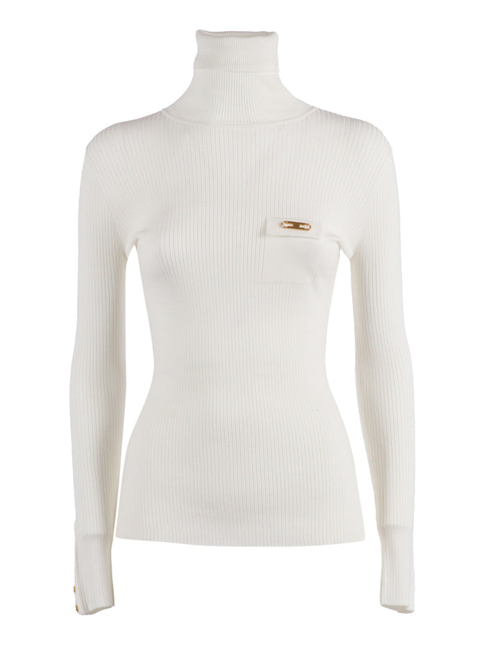 Womens Knitted Sweater White Lyocell Polyamide Silk Crewneck