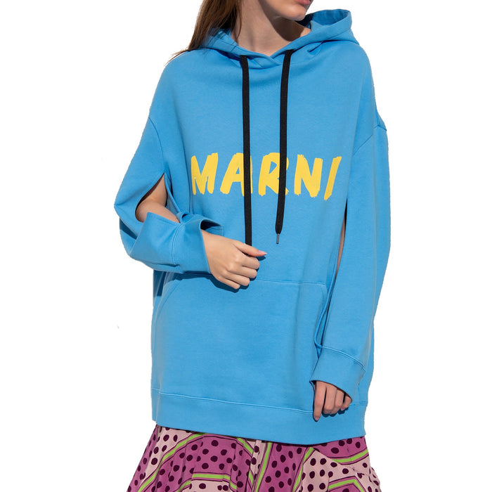 Oversize Hooded Sweatshirt Blue Cotton