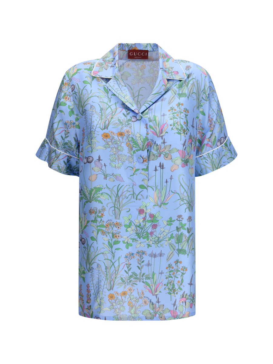 Shirt Printed Silk-Twill Azure-Ivory Azure/ivory/multicolour