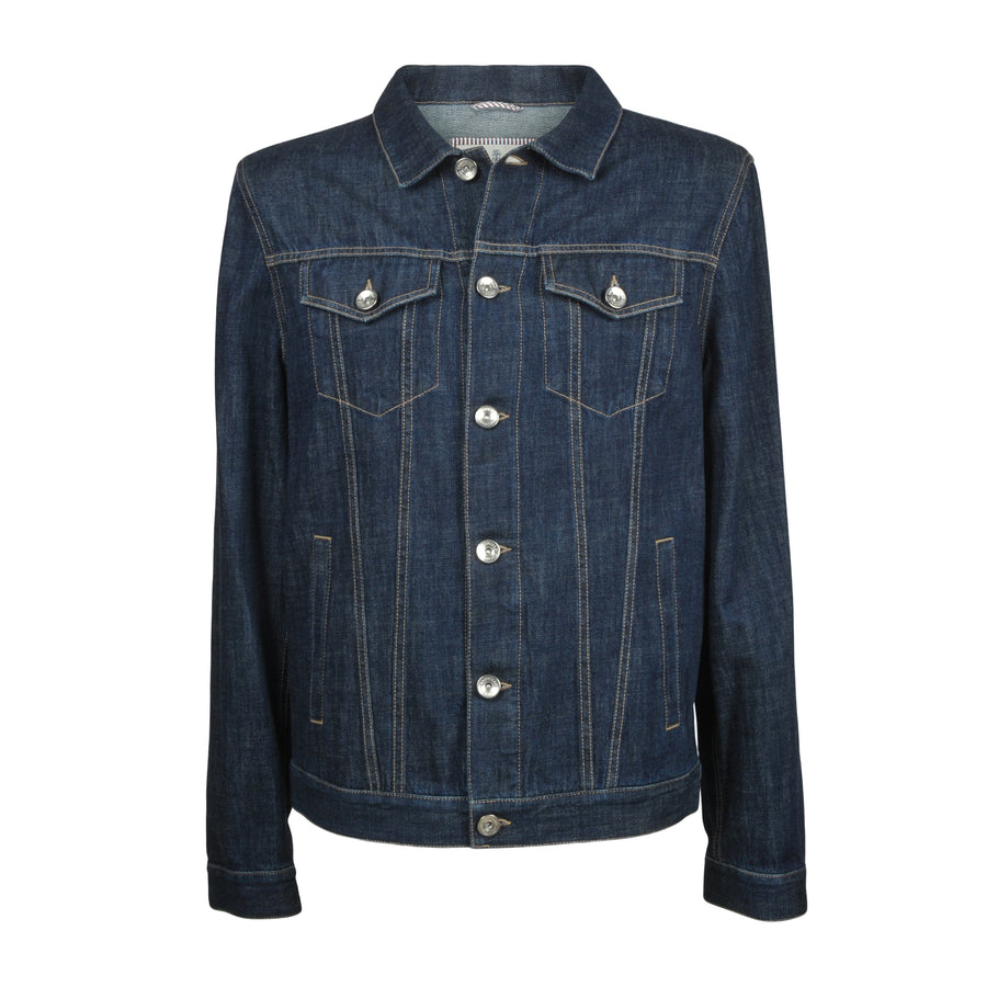 Brunello Cucinelli Mens Dark Solid Denim Jacket Clothing