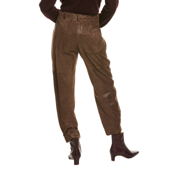 Brunello Cucinelli Womens Brown Leather Relaxed Trousers