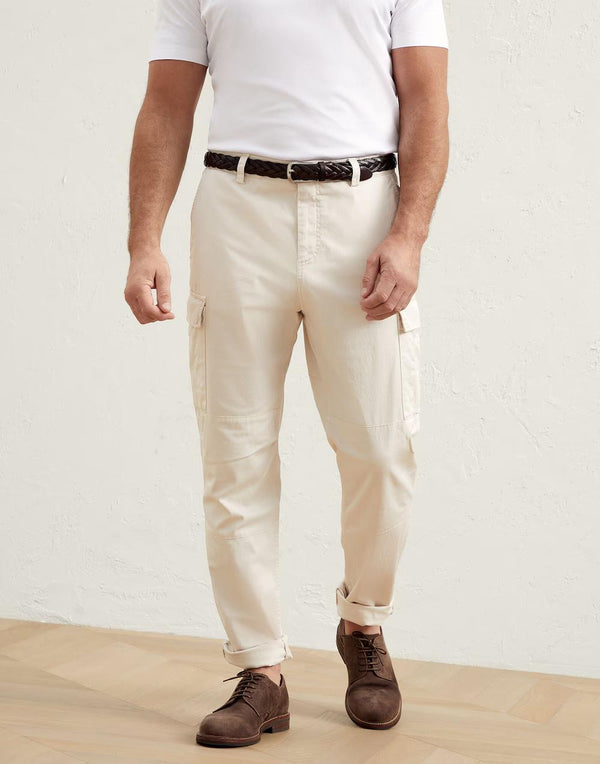 Brunello Cucinelli Mens Off White Relaxed Cargo Trousers