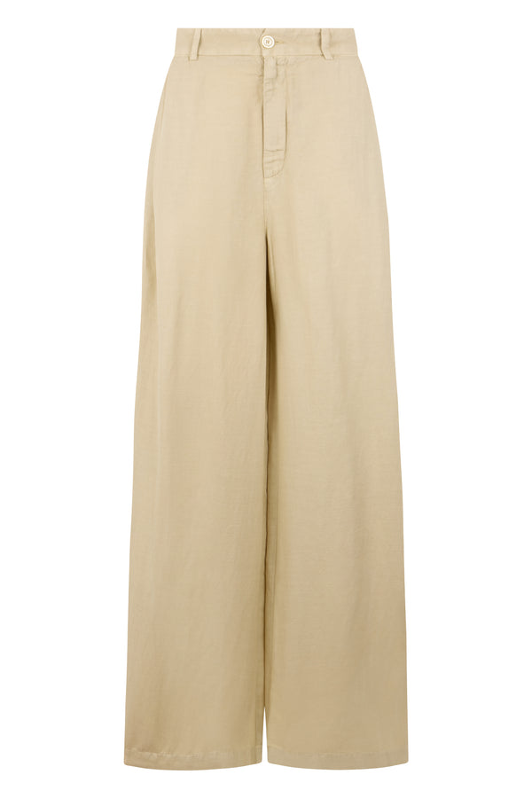 Linen Wide-Leg Trousers Beige