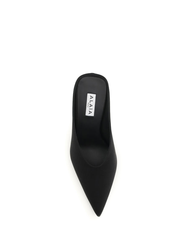 Wedge Mules Satin Black Silk Pumps